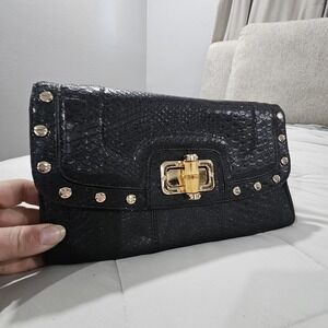 AUTHENTIC CAROL BRODIE RARITIES Black Gold Clutch HANDBAG Snake Skin